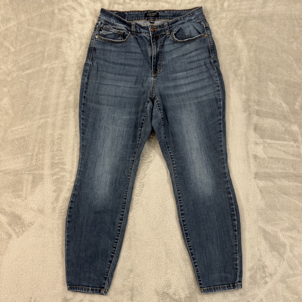 Judy Blue Jeans Womens 14W Blue Relaxed Ankle Rayon Mid Rise‎ Comfort Stretch